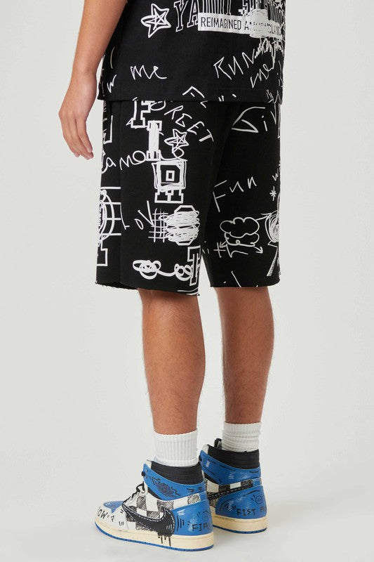 ALLOVER HAND DOODLING PUFF PRINT SHORTS