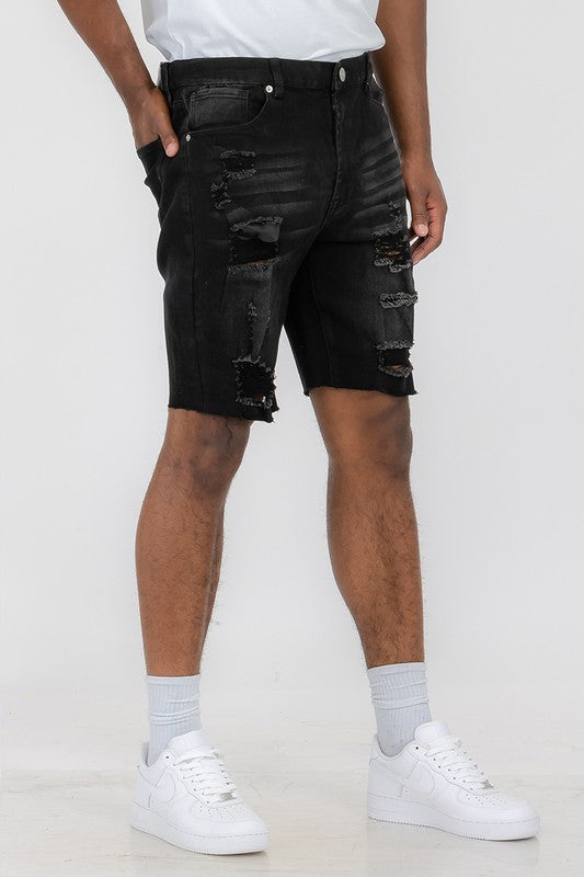 Distressed Stretch Denim Shorts